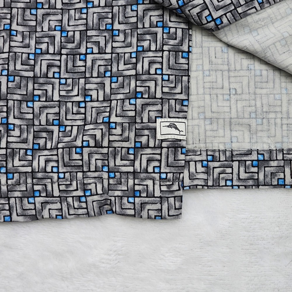 Tommy Bahama Shirt Mens XXL Grey Blue Geometric Silk Hawaiian Resortwear Beach - Picture 9 of 11